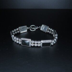 Silver Tone and Black Beaded Bracelet